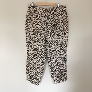 NWT J.Crew Sz 14 Ruffle Waist Linen Leopard Print Pants Beach Whimsical Teacher